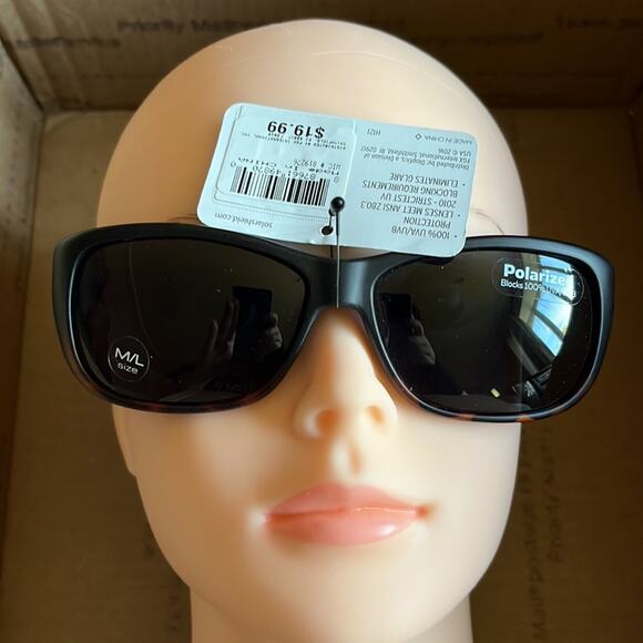 Solar Shield Fits Over Polarized Ombré Tortoise Sunglasses Black Brown M/L - Picture 2 of 11